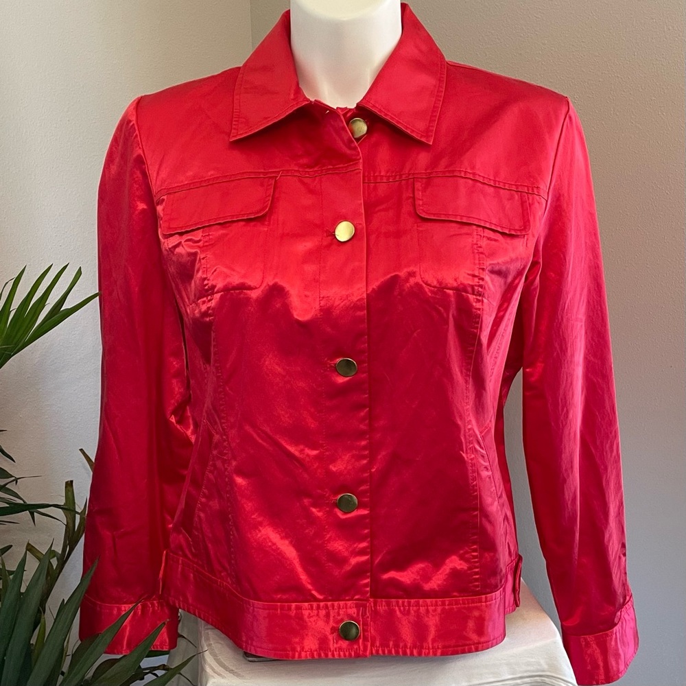 Chico’s sporty satin red long sleeve jacket size 3